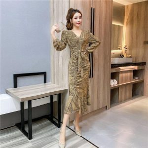 elegant-feminine-waist-fishtail-dress